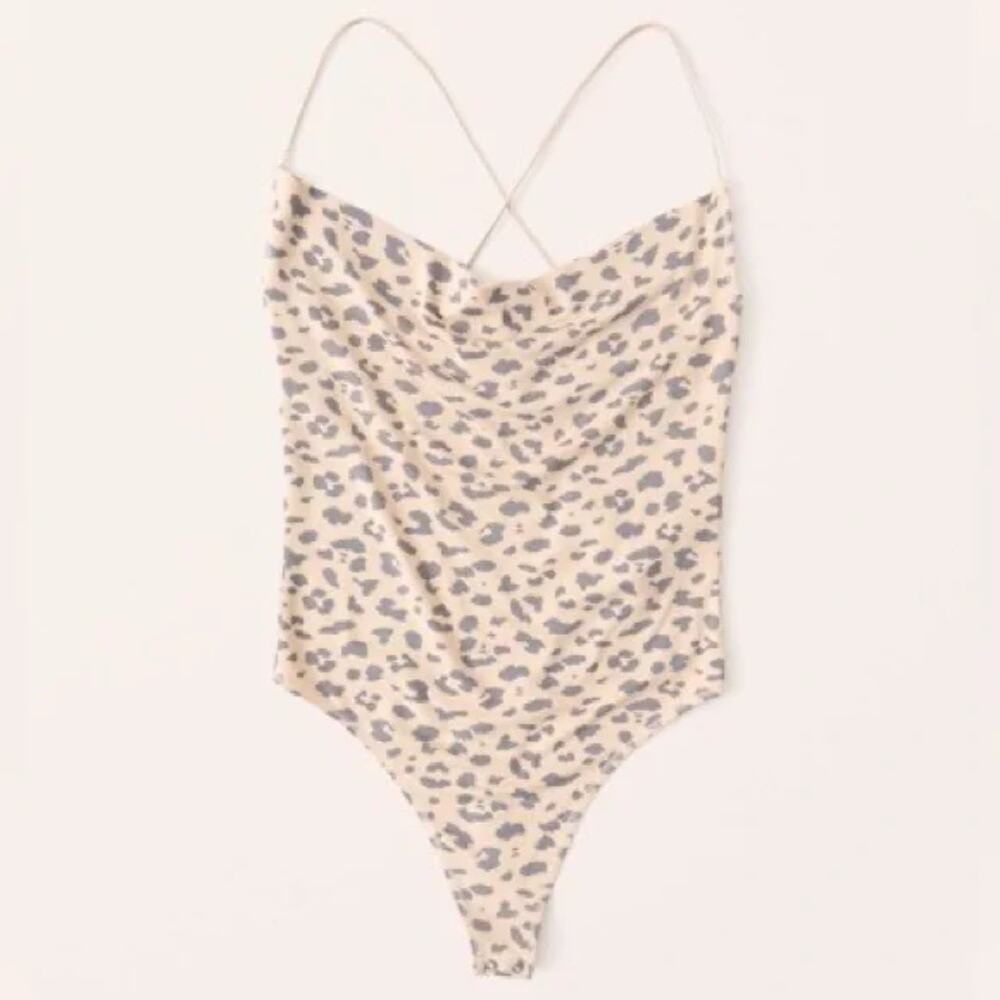 Abercrombie‎ & Fitch Leopard Print Cowl Neck Criss Cross Back Bodysuit Size S